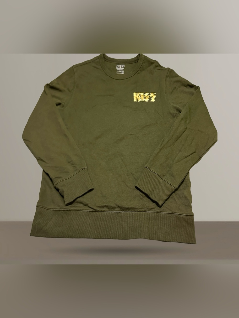 Kiss Olive Green Crewneck Sweater with Gold Chest Logo S